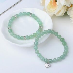 🆕New Green Aventurine Crystal Gemstone Bracelet Set with Heart Charm
